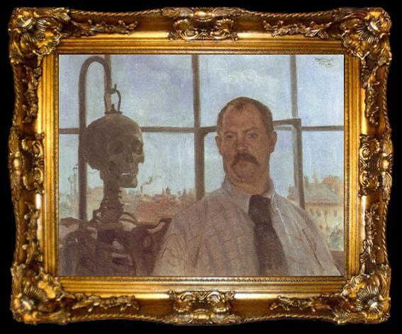 framed  Lovis Corinth Self-Portrait with Skeleton, ta009-2